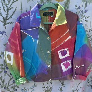 Farley Farley Art To Wear Rainbow Tie Dye Crop Batik Jacket XS RARE handmade